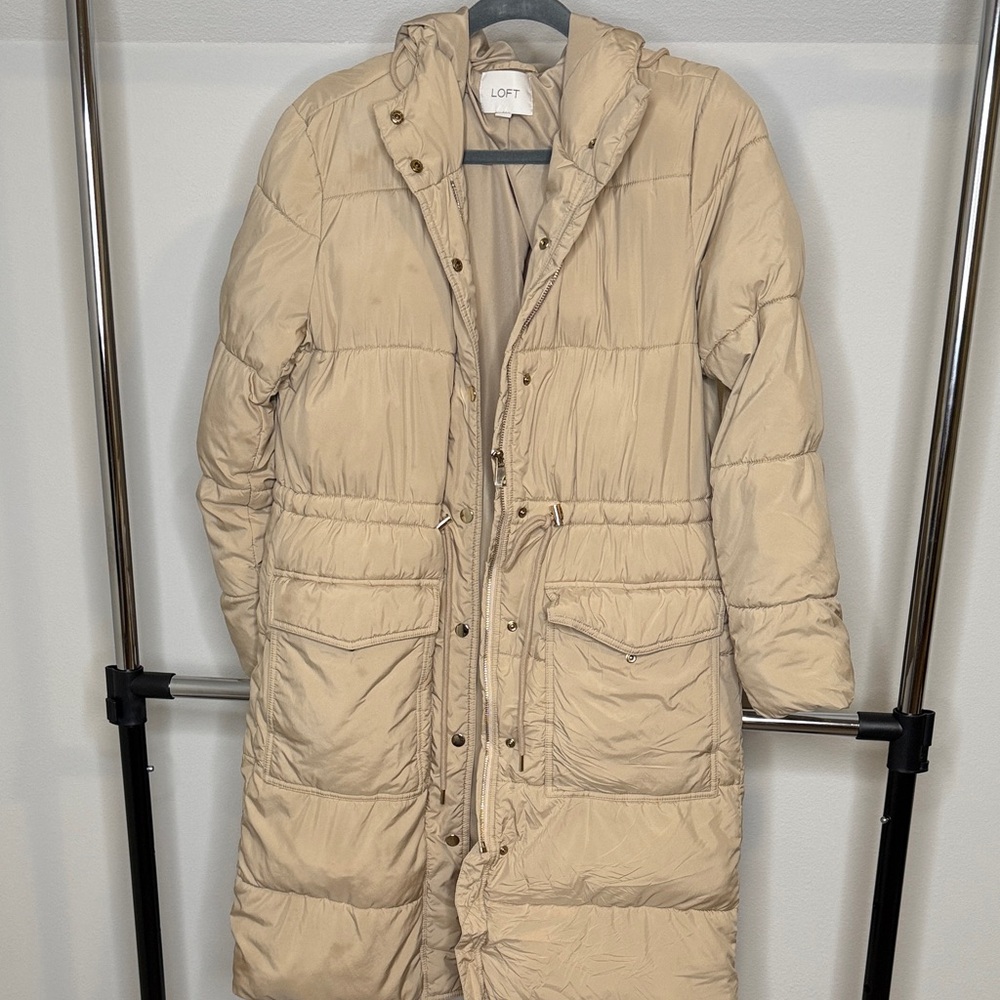 LOFT Women's Tan Long Puffer Coat